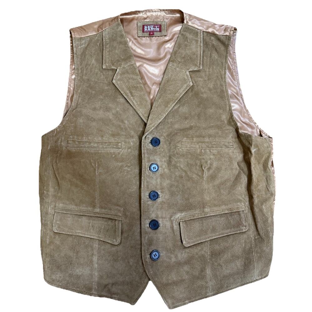 NWT RED RANCH Men’s Western Ranch Rodeo Leather Suede Vest Pockets Size XL